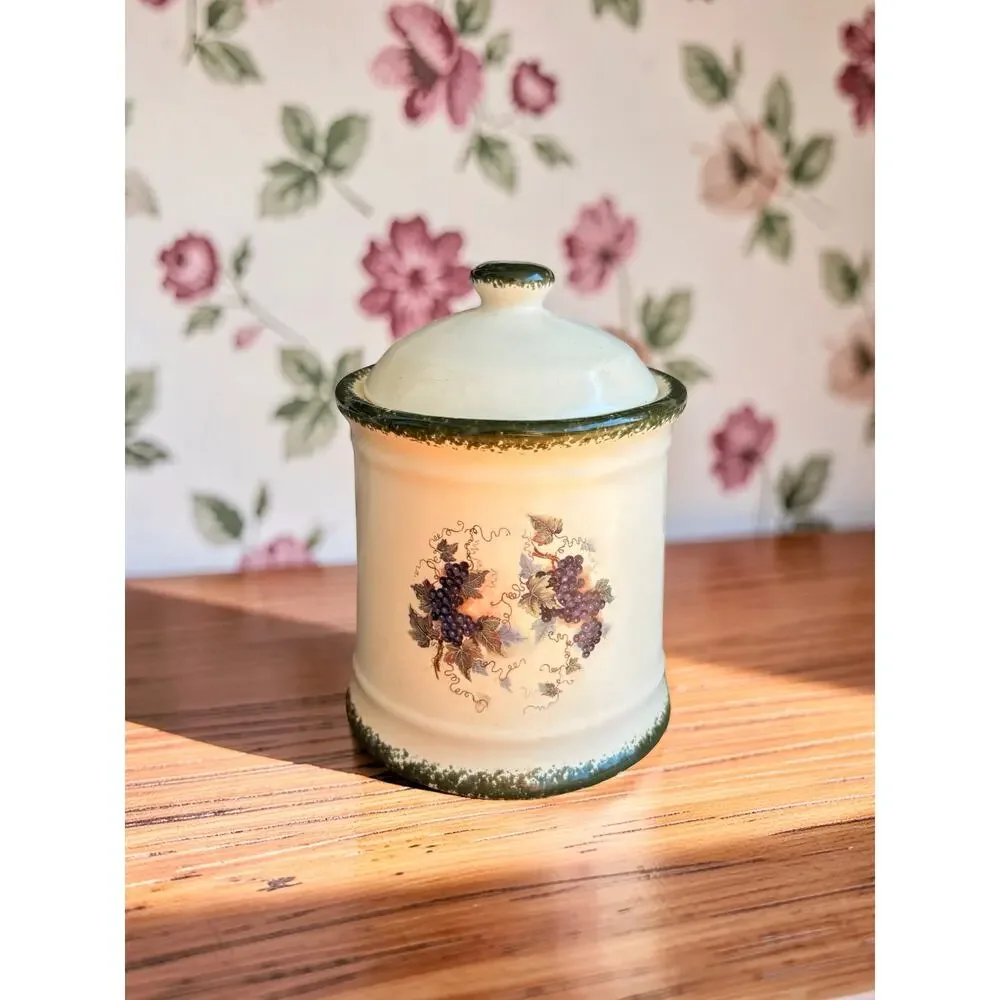Vintage World China Grape Canister Set 2 Ceramic Cream Green Country Kitchen